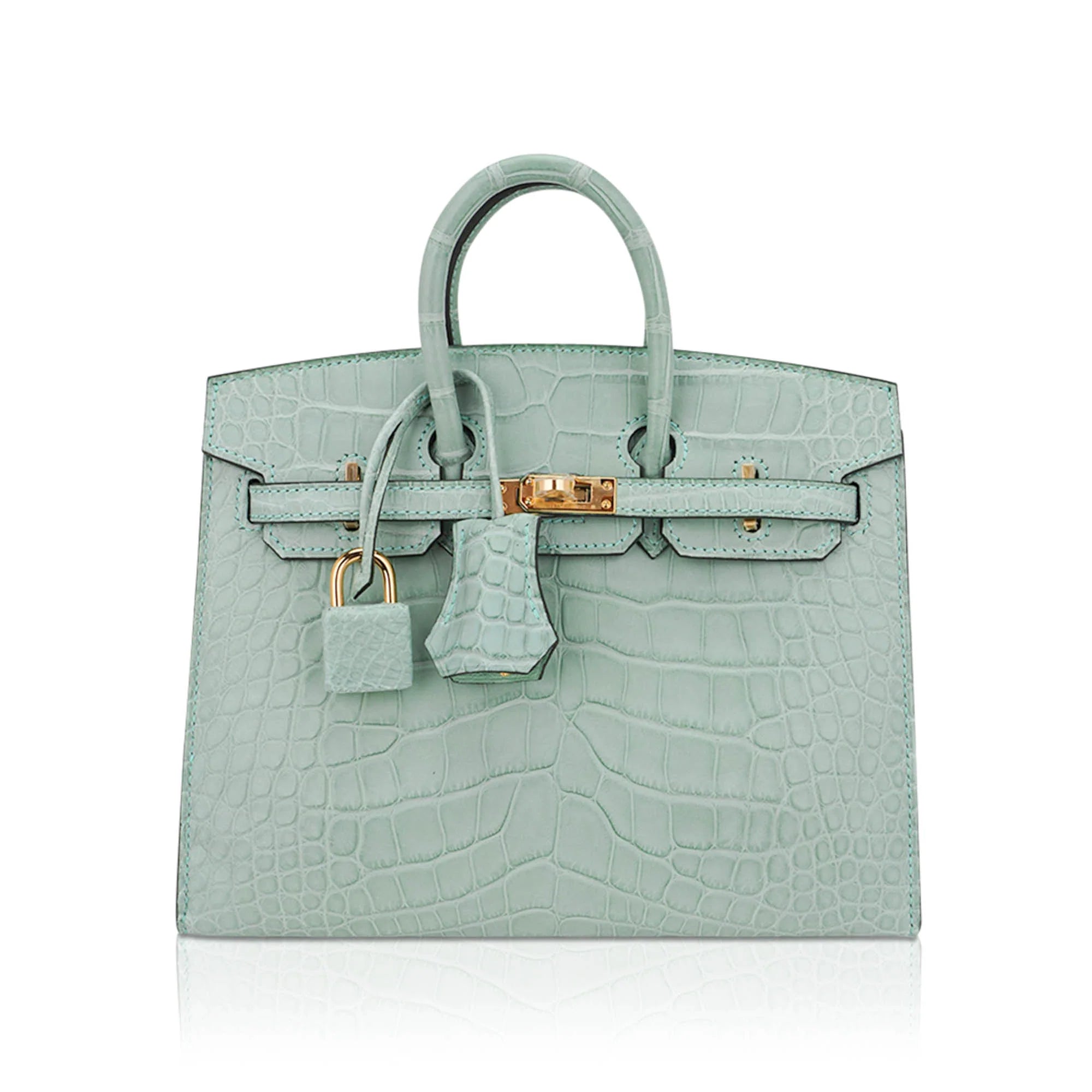Limited Edition Birkin 20 Sellier Bag Vert D’Eau Matte Alligator with Gold Hardware