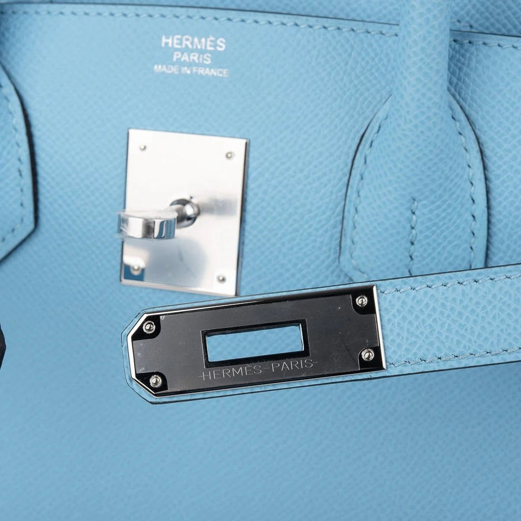 Birkin 30 Bag Blue Celeste Epsom Palladium Hardware New
