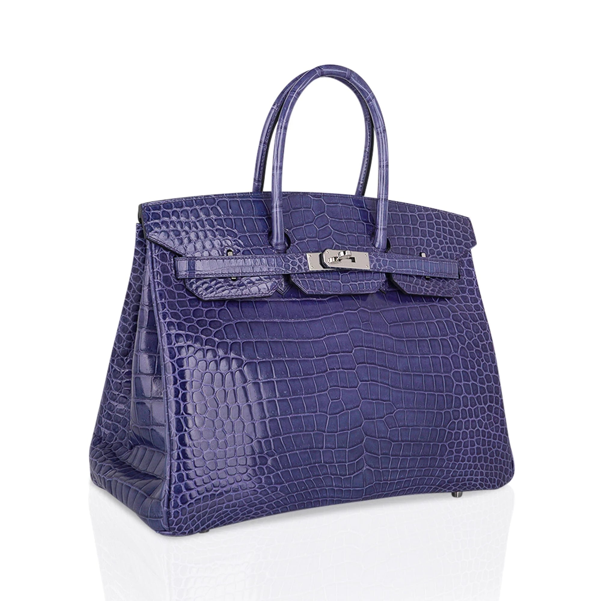 Birkin 35 Bag Blue Brighton Porosus Crocodile Palladium Hardware New