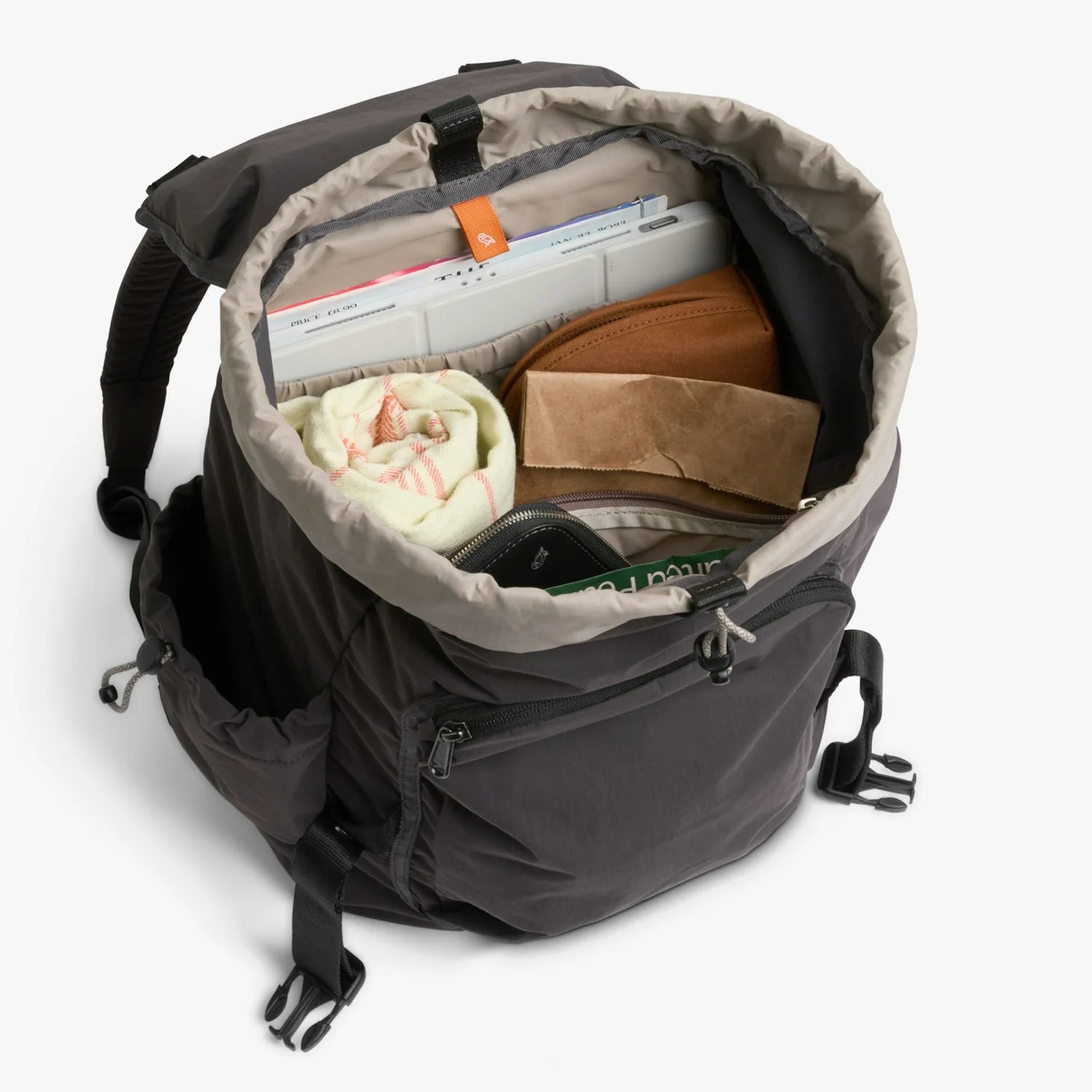 Charcoal Grey Cinch Fold Top Backpack With Luggage Fix Strap & Padded Shoulder Straps