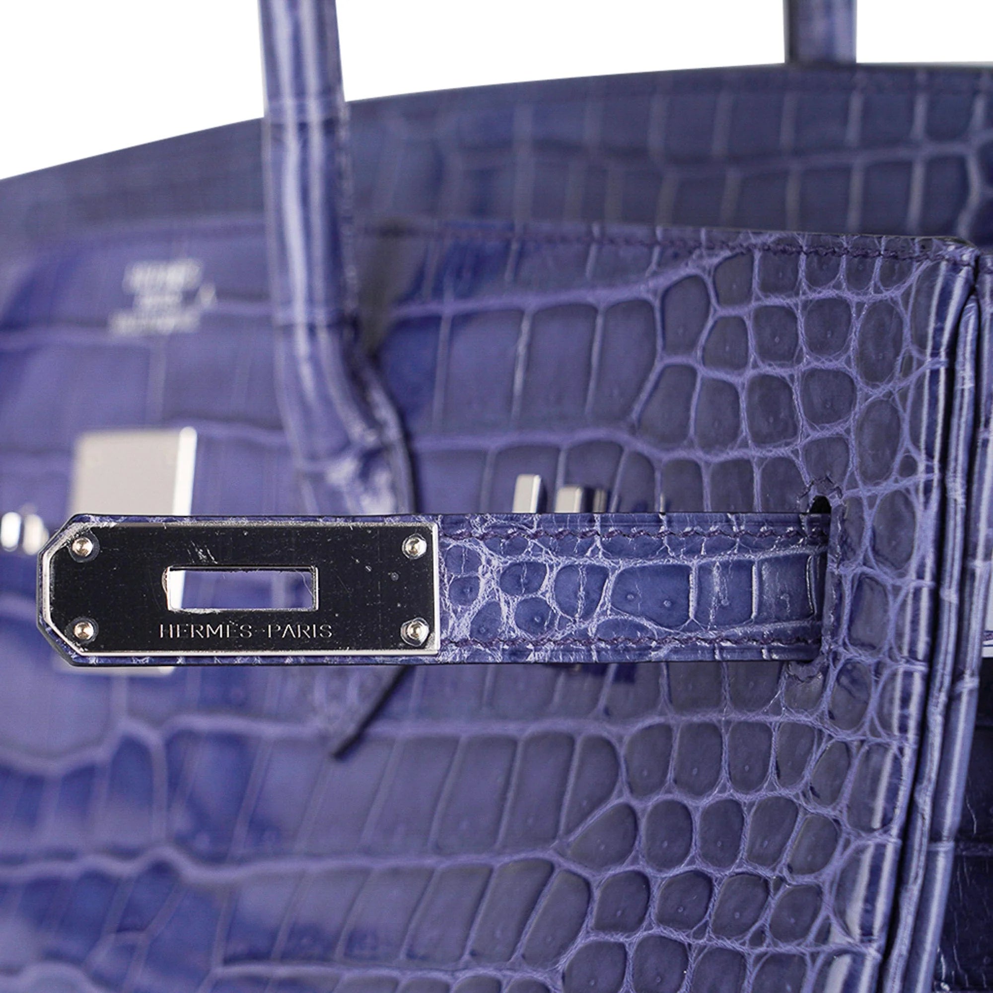 Birkin 35 Bag Blue Brighton Porosus Crocodile Palladium Hardware New