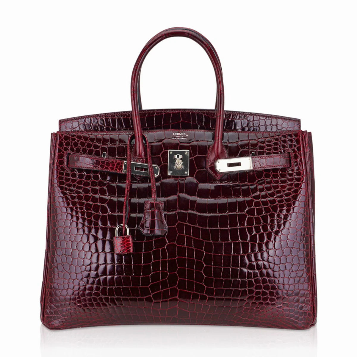 Birkin 35 Bag Bordeaux Porosus Crocodile with Palladium Hardware