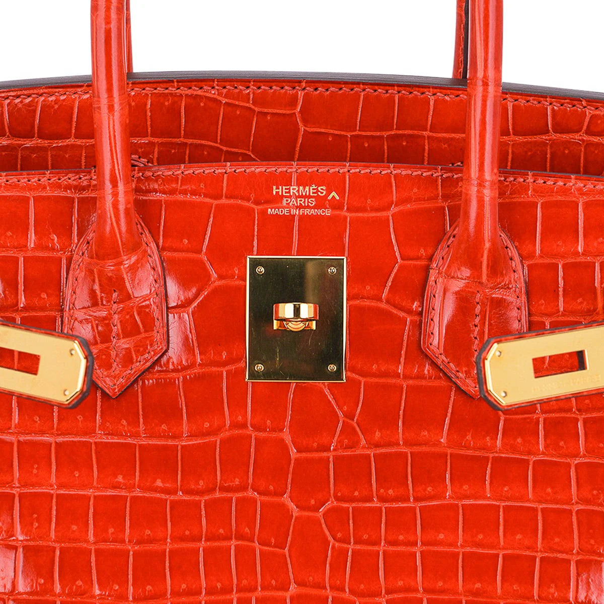 Birkin 30 Bag Orange Poppy Porosus Crocodile with Gold Hardware
