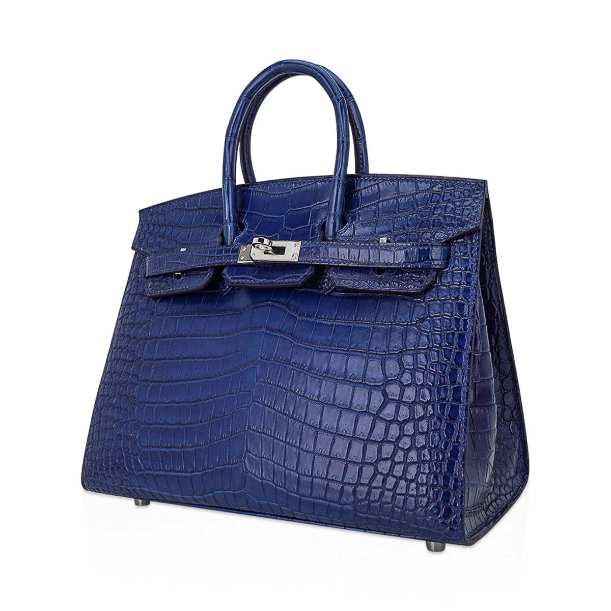 Limited Edition Birkin 25 Bag Sellier Indigo Aizome Porosus Crocodile with Palladium Hardware