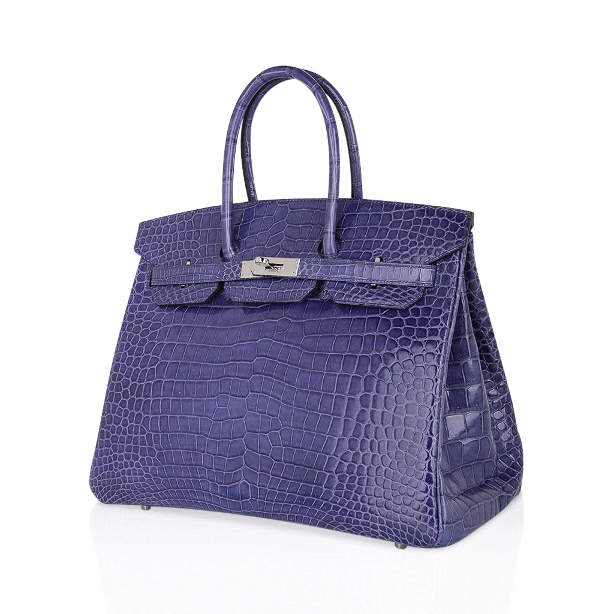 Birkin 35 Bag Blue Brighton Porosus Crocodile Palladium Hardware New