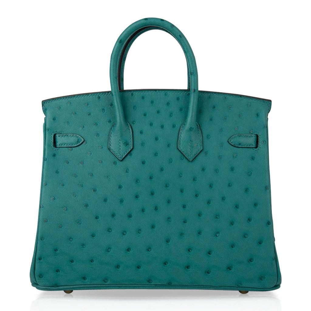 Birkin 25 Bag Vert Verone Ostrich Gold Hardware