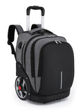 Faux Leather Accent Rolling Backpack,Anti-theft Waterproof Laptop Roller Bag with External USB Connector