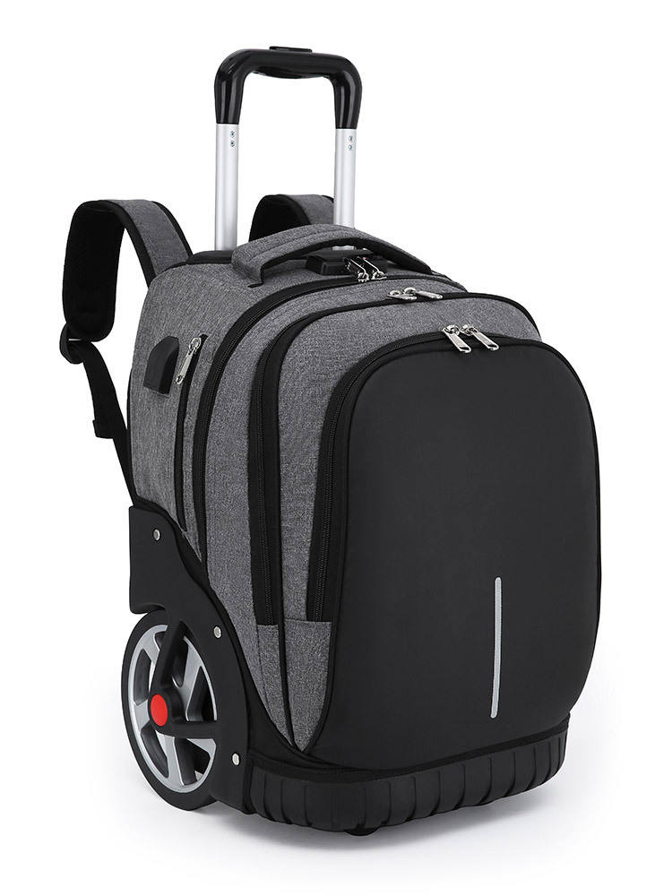 Faux Leather Accent Rolling Backpack,Anti-theft Waterproof Laptop Roller Bag with External USB Connector