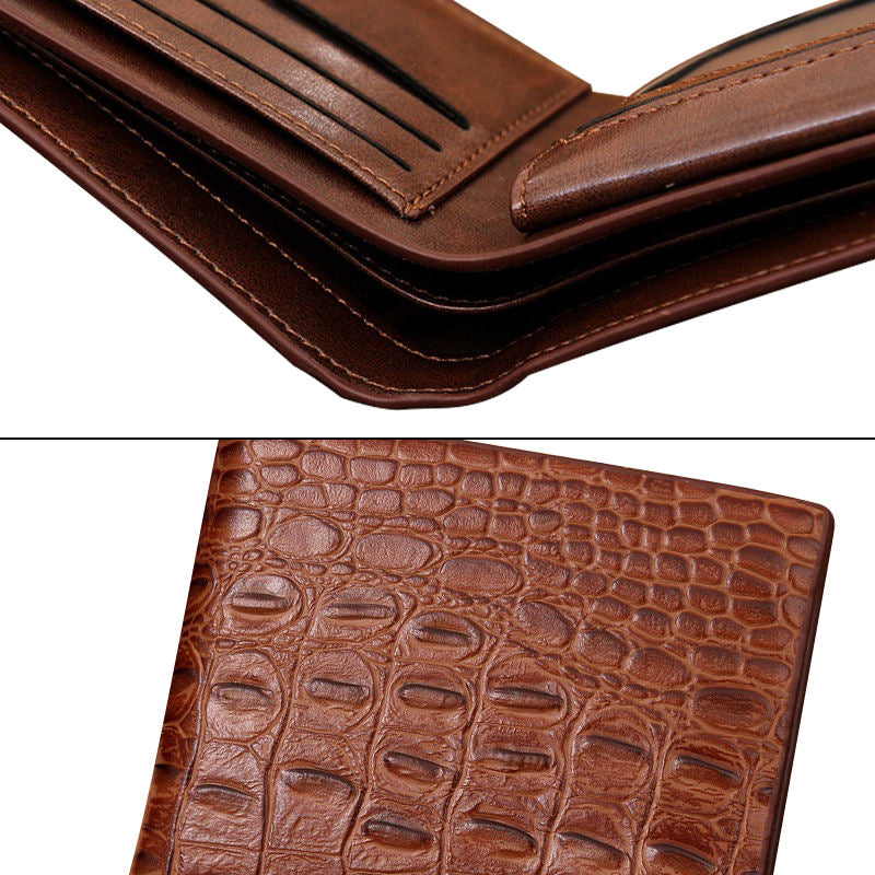 Vintage Brown Croc Embossed Short Wallet
