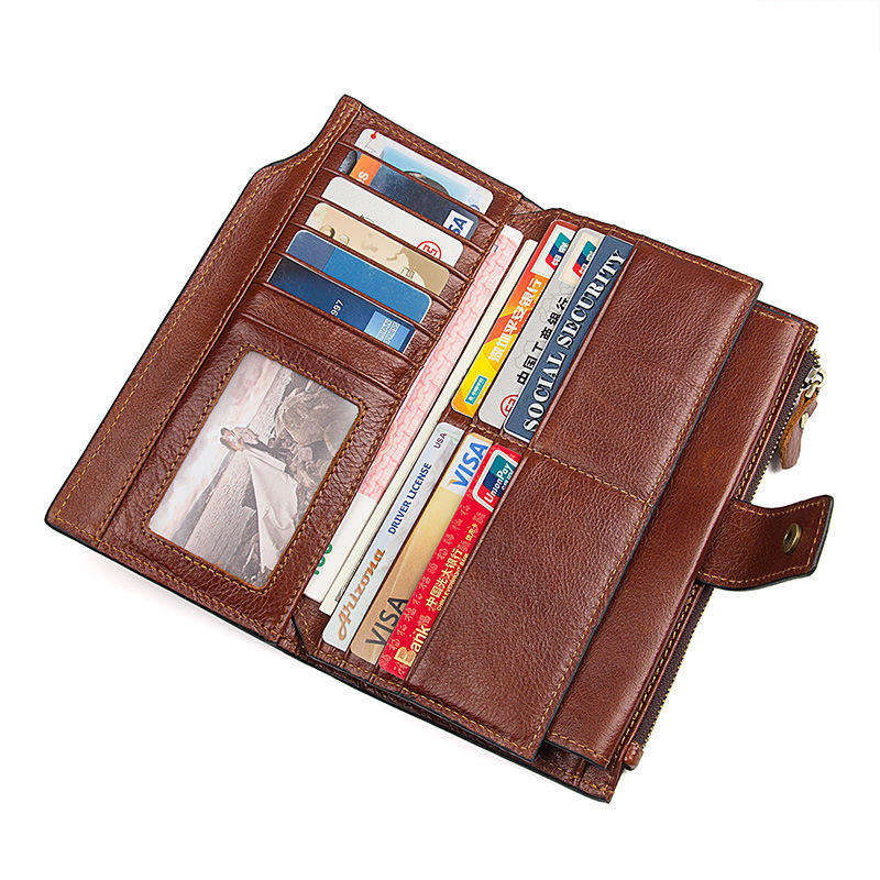 Vintage Coffee Brown Long Fold Wallet