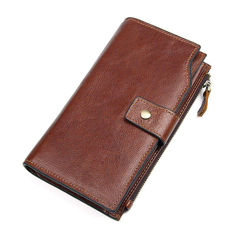Vintage Coffee Brown Long Fold Wallet