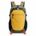 Olive Yellow Color Block Lightweight Backpack With Adjustable Striped Shoulder Straps & Side Mesh Pockets