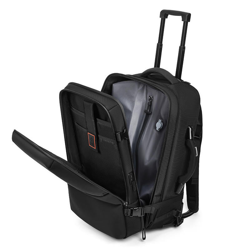 Leather Trim Rolling Backpack