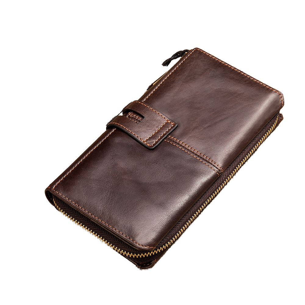 Vintage Coffee Brown Long Fold Wallet