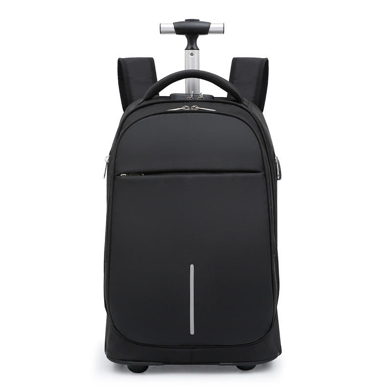 Faux Leather Accent Rolling Backpack,Anti-theft Waterproof Laptop Roller Bag with External USB Connector