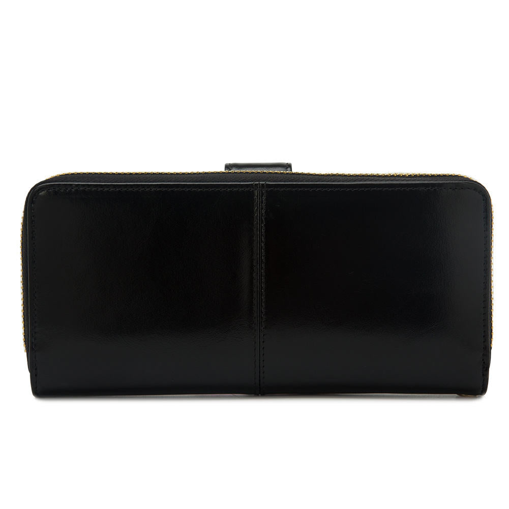 Glossy Black Long Zipper Wallet With Gold Metal Zipper