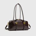 Vintage Cylindrical Shoulder Bag With Dual Adjustable Gold Buckle Straps & Detachable Crossbody Strap