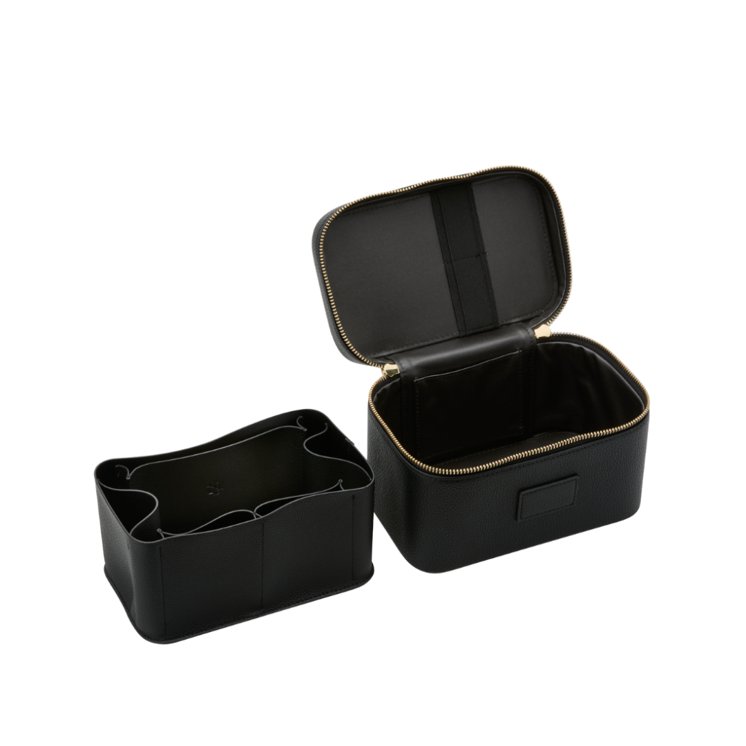 Divided Cosmetic Bag With Full Surround Metal Zipper & Lid Elastic Storage Straps, Large Portable Travel Makeup Case For Daily Matching Outfits