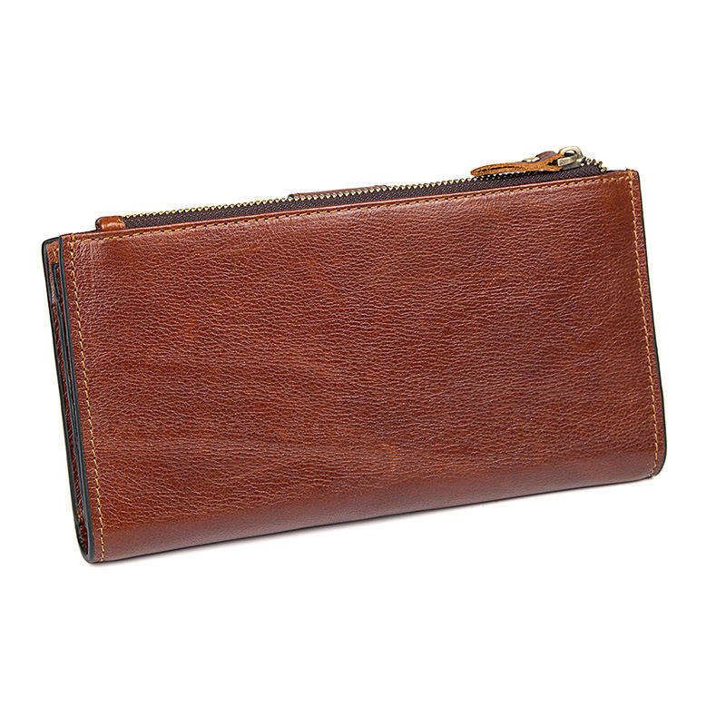 Vintage Coffee Brown Long Fold Wallet