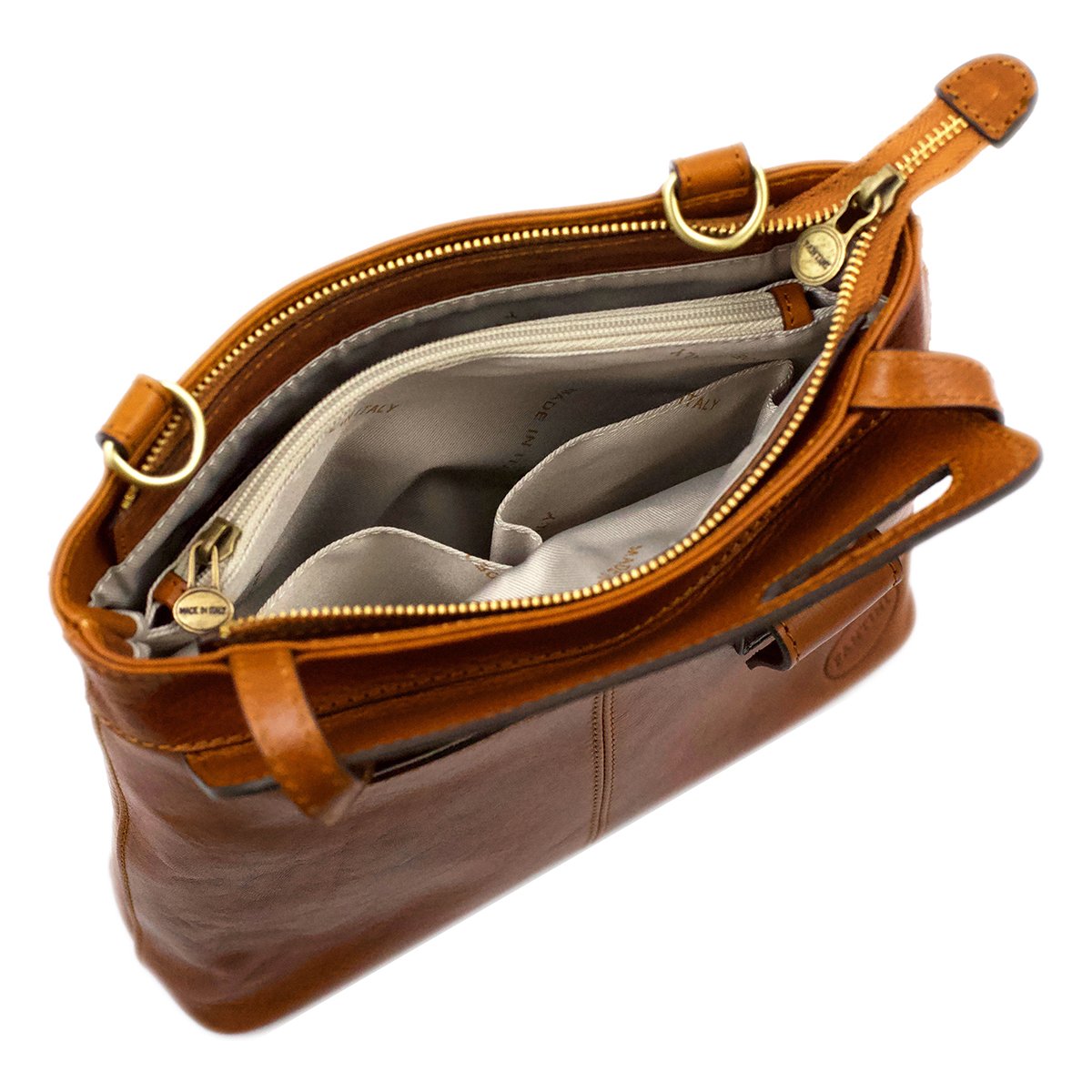 Warm Tan Convertible Tote Backpack With Adjustable Metal Ring Shoulder Straps