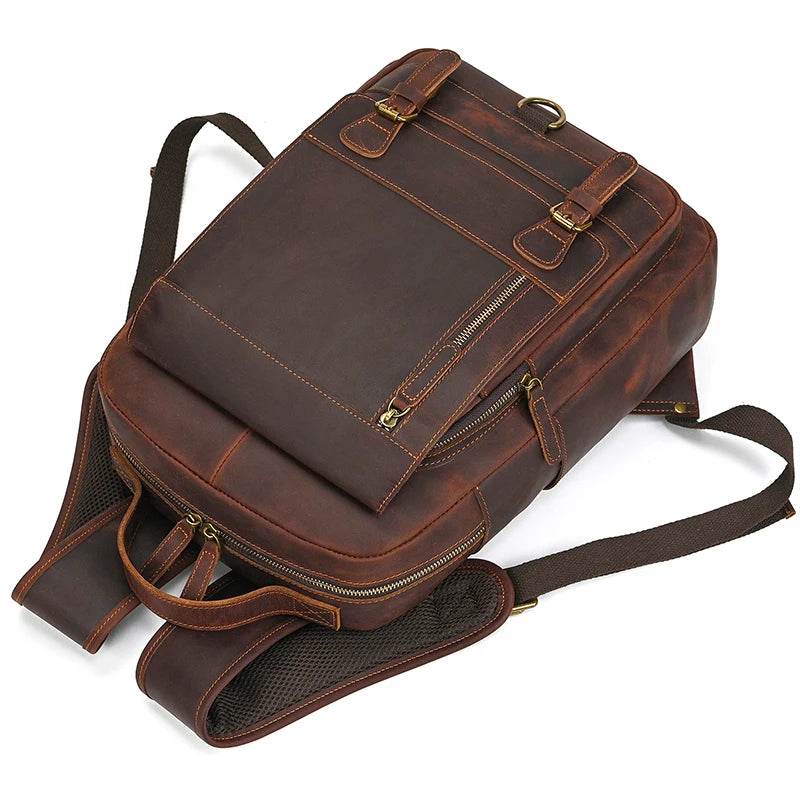 Distressed Dark Brown Vintage Backpack With Metal Buckle Flap