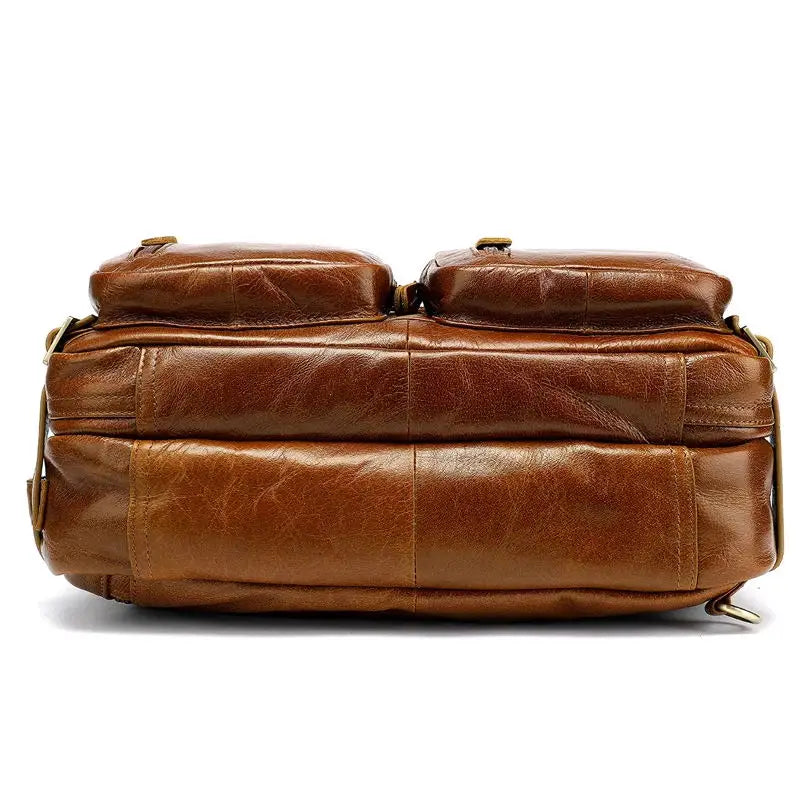 Vintage Tan Multi-Pocket Backpack With Metal Buckle Straps