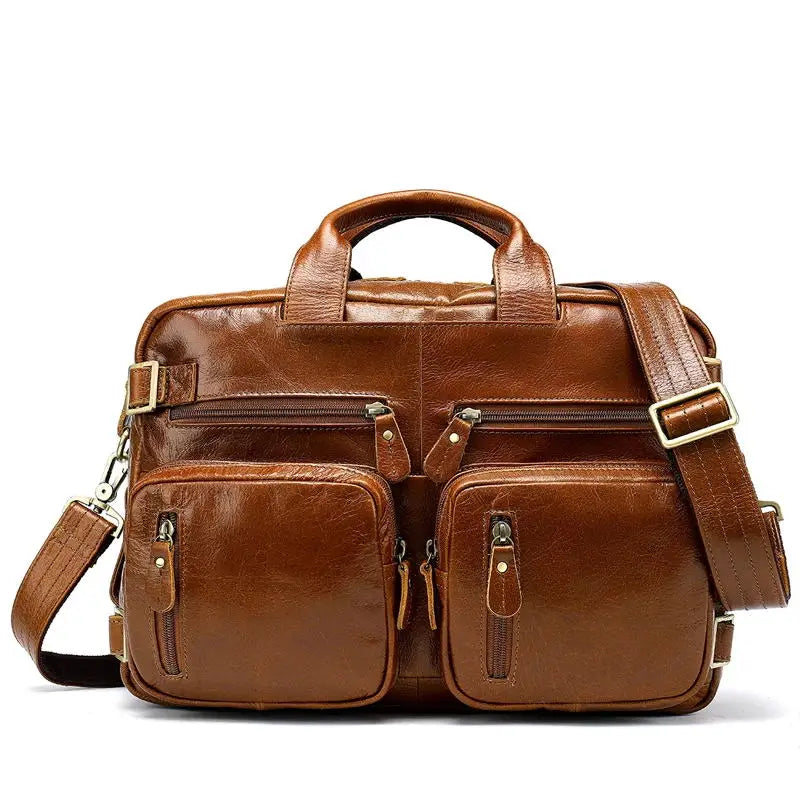 Vintage Tan Multi-Pocket Backpack With Metal Buckle Straps