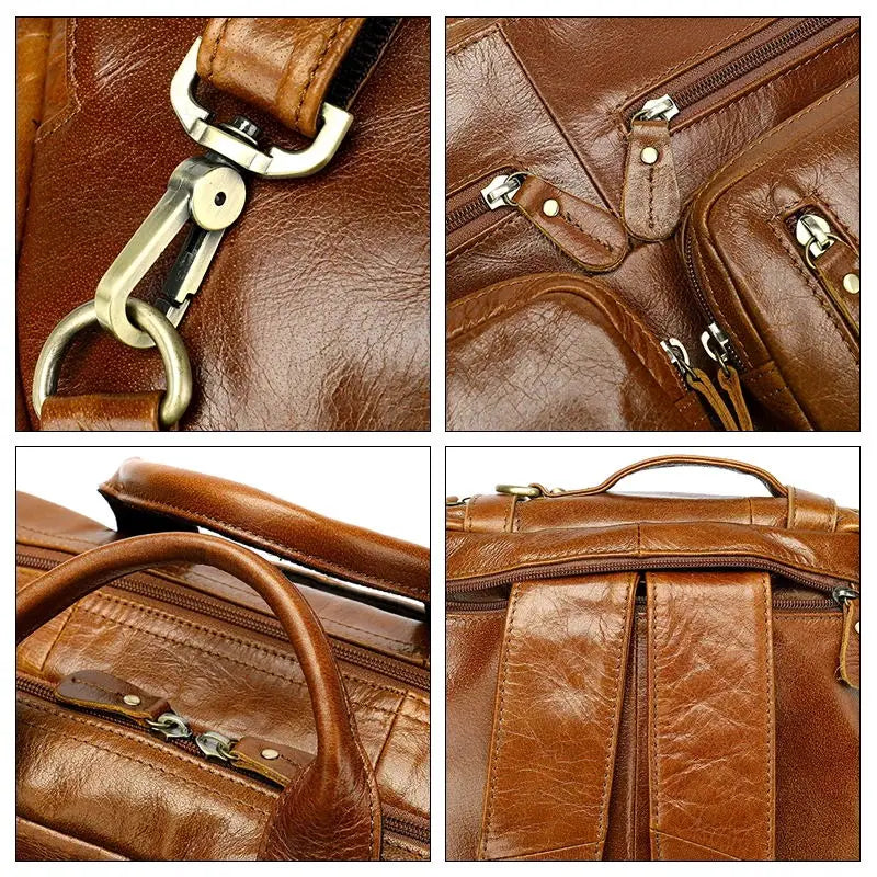 Vintage Tan Multi-Pocket Backpack With Metal Buckle Straps