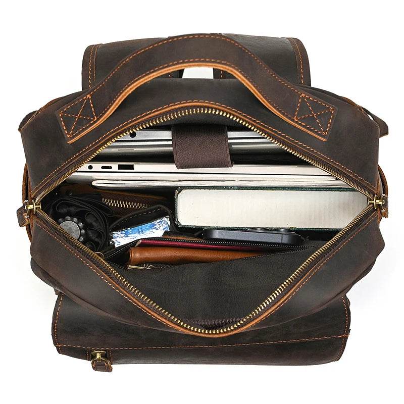 Distressed Dark Brown Vintage Backpack With Metal Buckle Flap