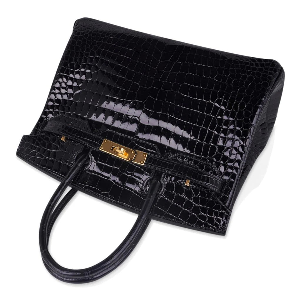 Birkin 30 Bag Black Porosus Crocodile with Gold Hardware