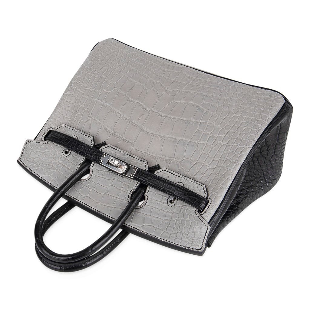 Birkin 25 HSS Bag Gris Perle / Black Matte Alligator Palladium Hardware