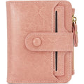 Soft Pink Multi-Slot Bifold Wallet With Snap Button Coin Zipper Pocket & Clear ID Window,
