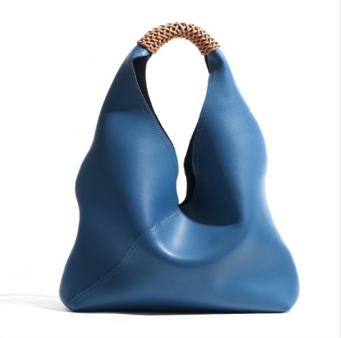 Bright Azure Open Top Bucket Shoulder Bag With Braided Woven Handle