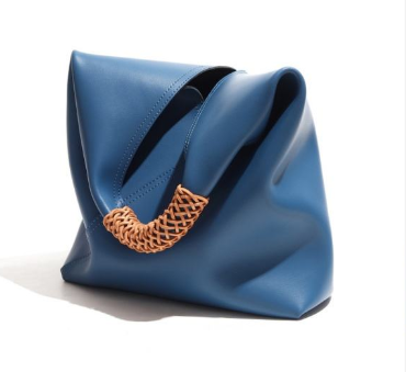 Bright Azure Open Top Bucket Shoulder Bag With Braided Woven Handle